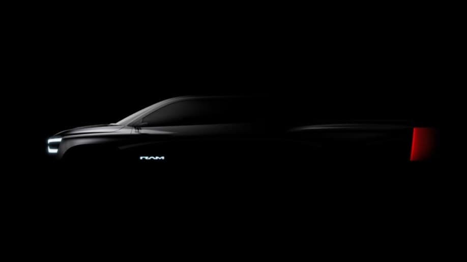 A teaser image showing Ram's future electric truck