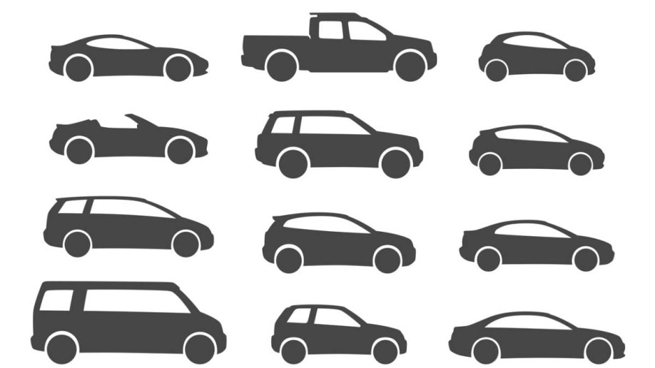 Silhouette of various car types