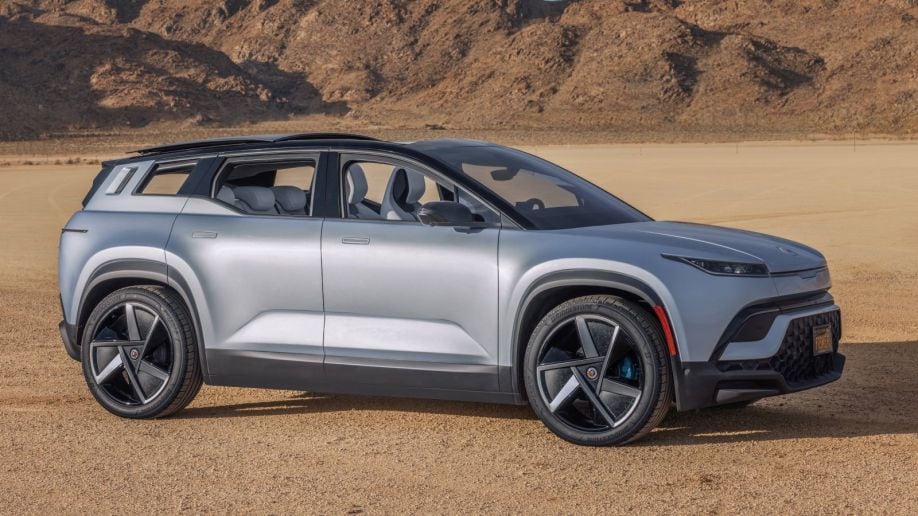 A front-side view of the 2023 Fisker Ocean electric vehicle
