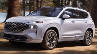 2023 Hyundai Santa Fe in white.