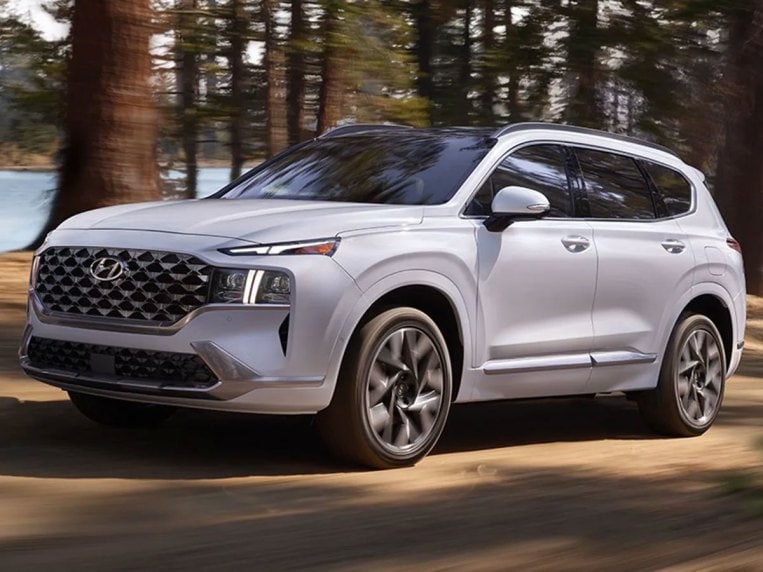 2023 Hyundai Santa Fe in white.