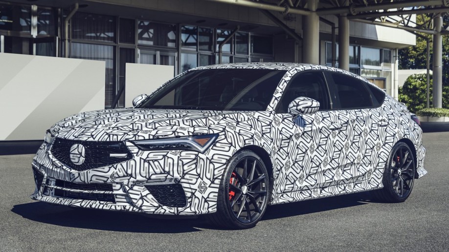 The 2024 Acura Integra Type S in testing from a front quarter angle