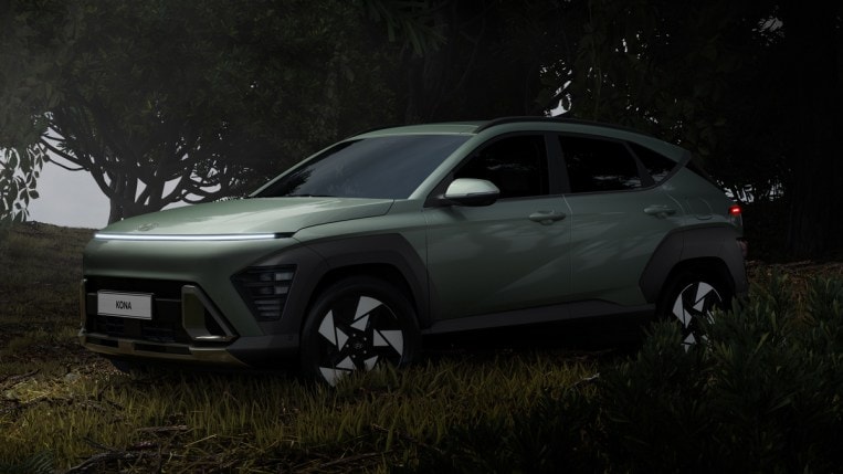 2024 Hyundai Kona Electric in the trees.