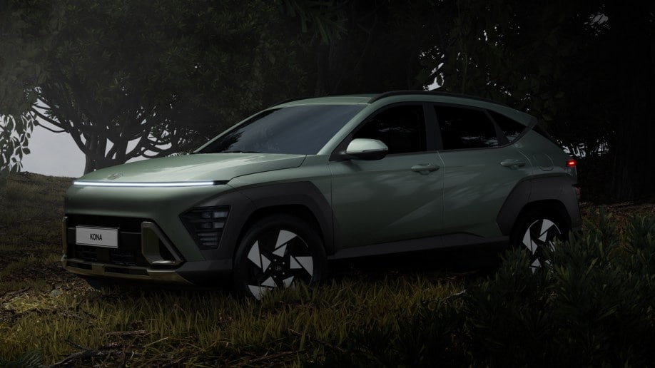 2024 Hyundai Kona Electric in the trees.