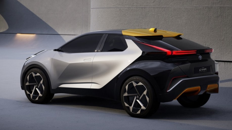 The Toyota C-HR Prologue Concept from a rear quarter angle