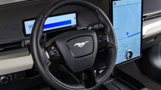 The steering wheel and touchscreen of the 2022 Ford Mustang Mach-E