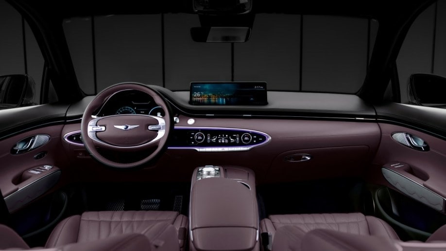 The interior of the Genesis GV70 in purple