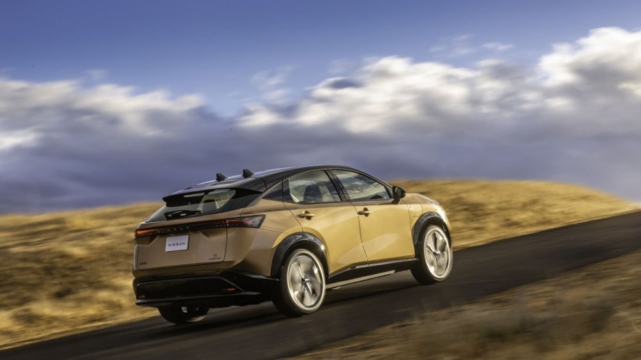 The 2023 Nissan Ariya seen from a rear quarter angle