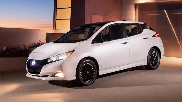 2023 Nissan Leaf in white. 