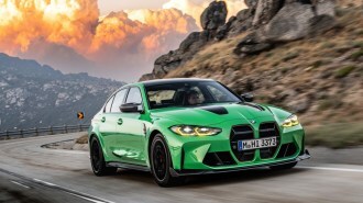 The 2024 BMW M3 CS seen from a front quarter angle