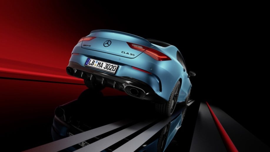 The 2024 Mercedes-AMG CLA 45 S seen from a rear quarter angle