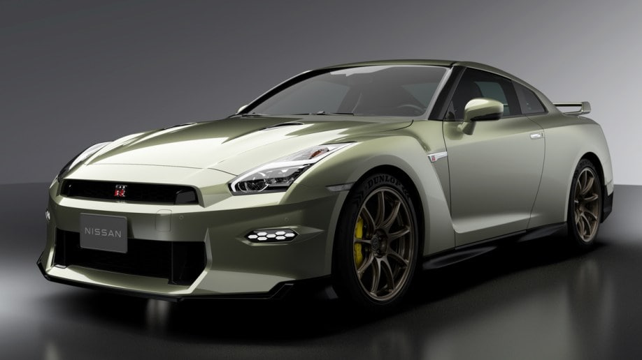 The 2024 Nissan GT-R seen from a front quarter angle 