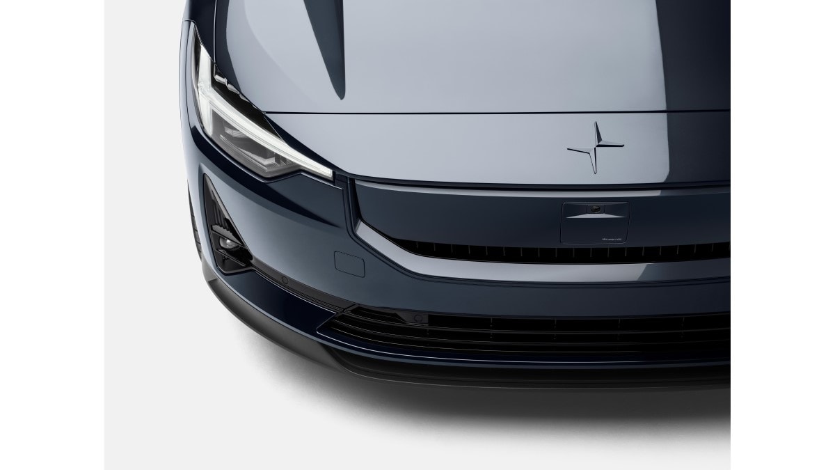 A detail shot showing the false grille of the 2024 Polestar 2
