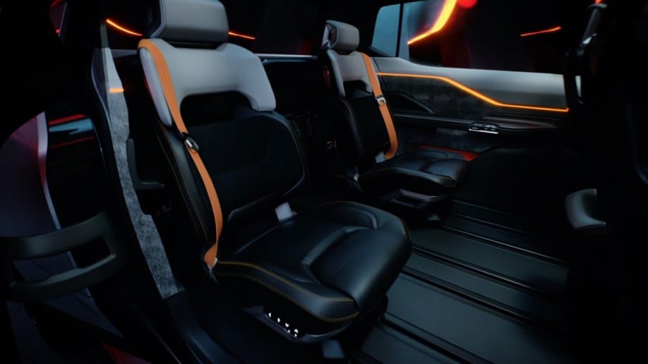 The rear seats of the Ram 1500 Revolution electric truck concept 