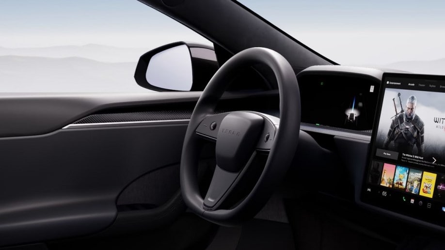 A steering wheel retrofit kit Tesla sells to replace the yoke found in some of its cars