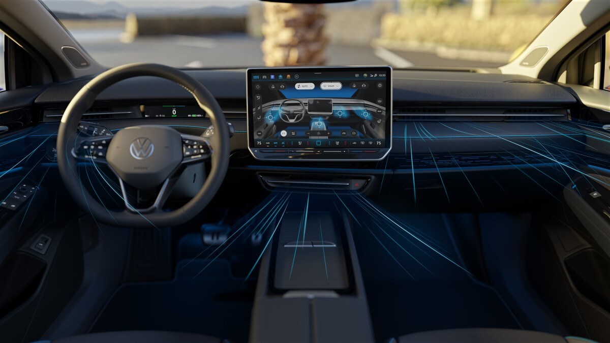 The interior of the upcoming Volkswagen ID.7 seen at the 2023 Consumer Electronics Show