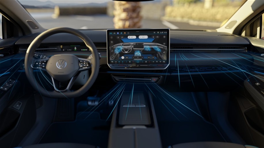 The interior of the upcoming Volkswagen ID.7 seen at the 2023 Consumer Electronics Show