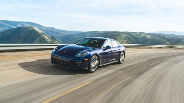 The 2022 Porsche Panamera seen from a front quarter angle