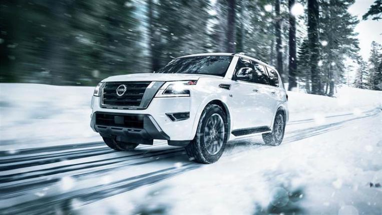 2023 Nissan Armada driving in snow