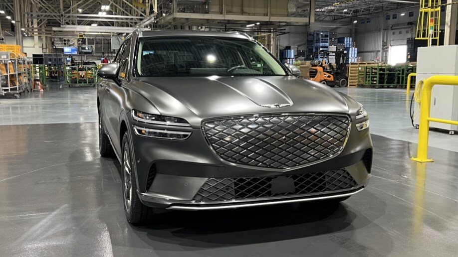 The 2023 Genesis Electrified GV70 under assembly in a Montgomery, Alabama factory
