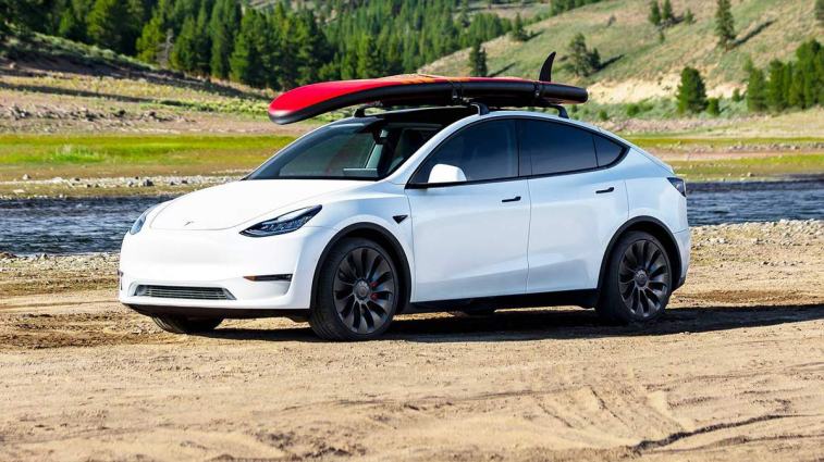 2023 Tesla Model Y in white.