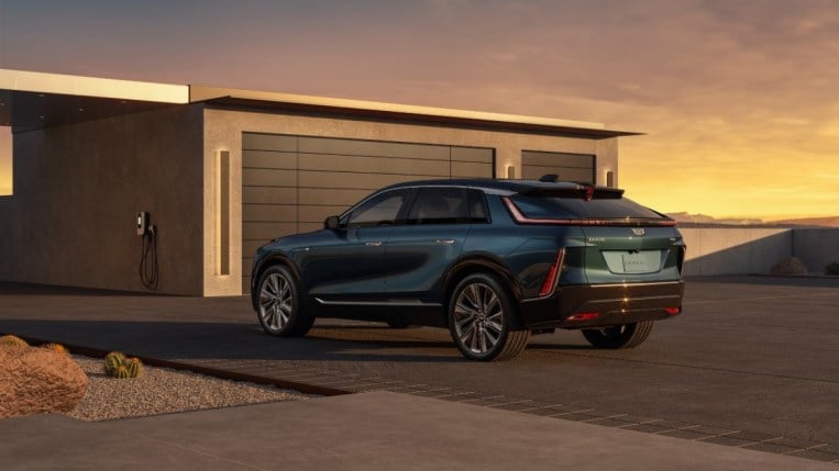 The 2024 Cadillac Lyriq seen from a rear quarter angle