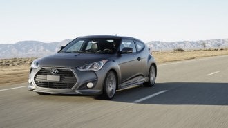 The 2013 Hyundai Veloster Turbo, seen from a front quarter angle