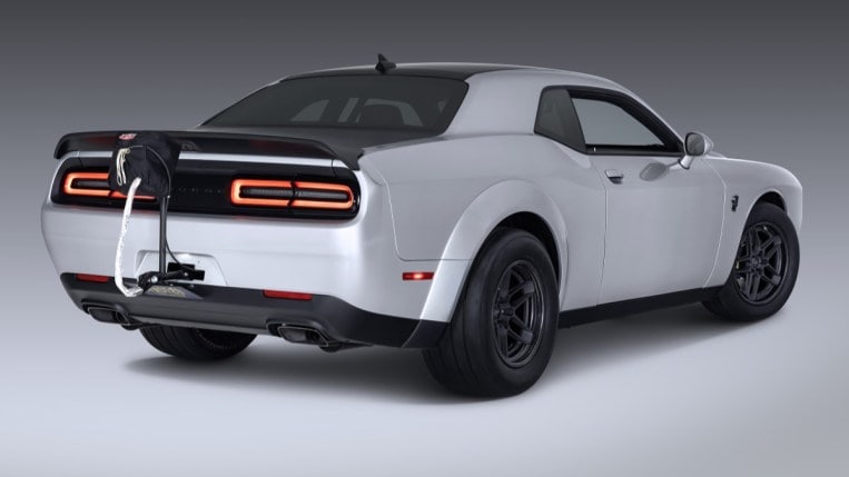 The 2023 Dodge Challenger SRT Demon 170 seen from a rear quarter angle