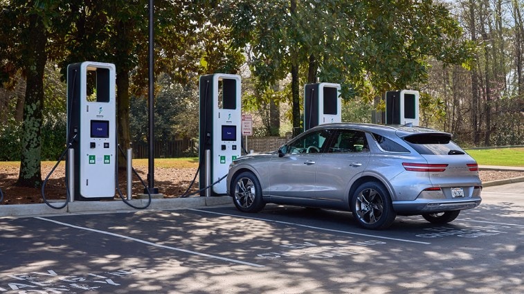 2023 Genesis Electrified GV70 in silver.