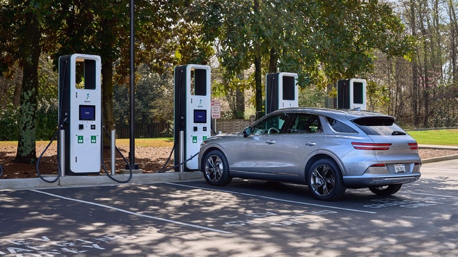 2023 Genesis Electrified GV70 in silver.