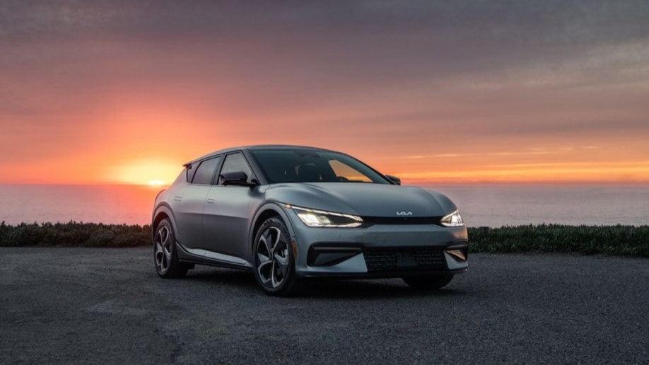 The 2023 Kia EV6 seen from a front quarter angle