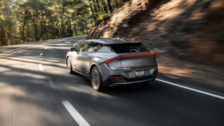 The 2023 Kia EV6 seen from the rear quarter