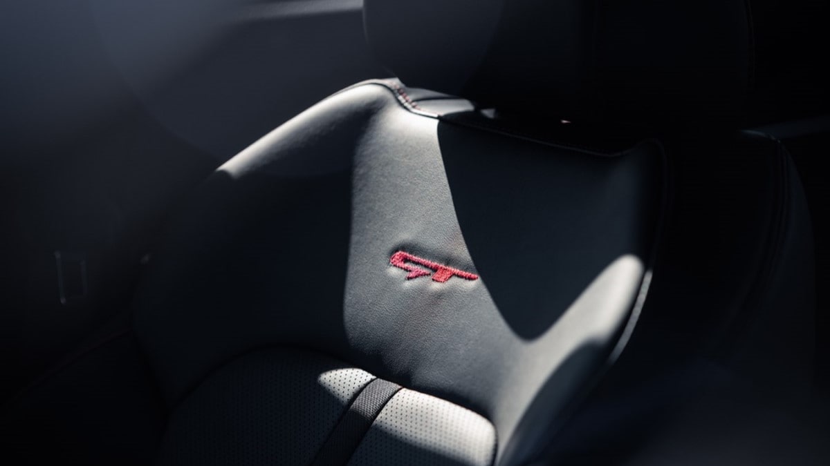 A detail of the seat stitching in the Kia K5 GT