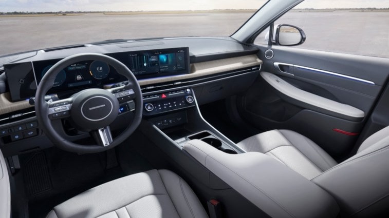 The grey and tan two-tone interior of the 2024 Hyundai Sonata