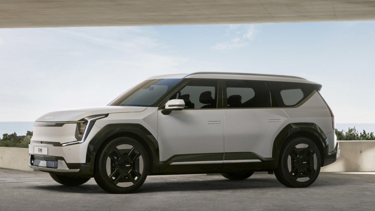 The 2024 Kia EV9 seen from a front quarter angle
