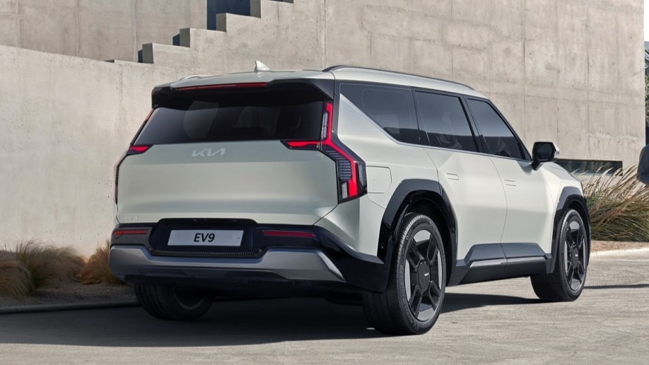 The 2024 Kia EV9, seen from a rear quarter angle