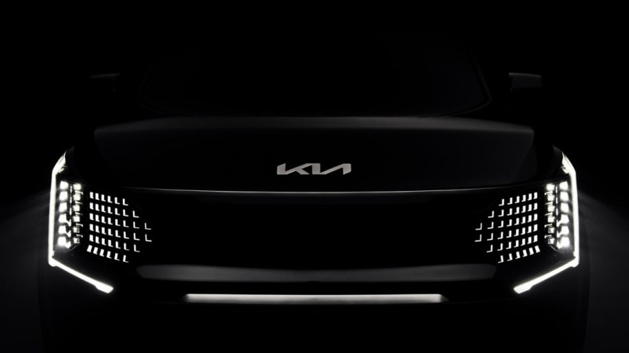 A teaser photo showing the upcoming 2024 Kia EV9's front fascia