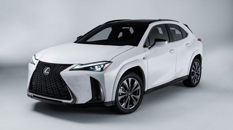 2024 Lexus UXh in white, studio shot.
