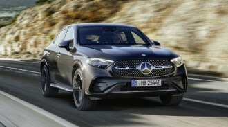 The 2024 Mercedes-Benz GLC Coupe seen from a front quarter angle