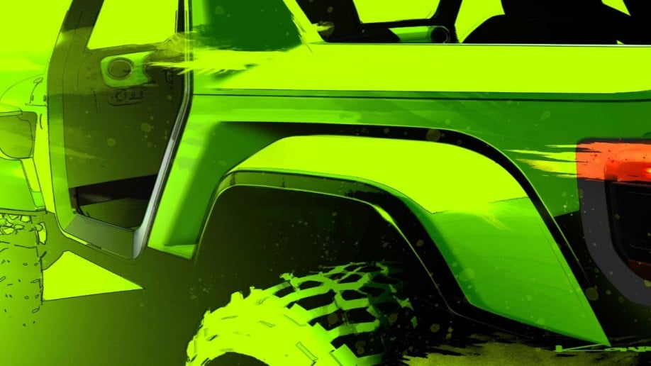 A teaser drawing released ahead of the 2023 Jeep Easter Safari that appears to show a single-cab, short-bed pickup