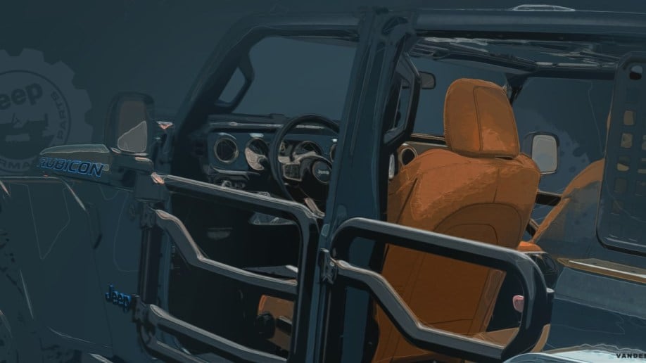 A teaser drawing released ahead of the 2023 Jeep Easter Safari that appears to show a Wrangler Unlimited 4xe with tube doors