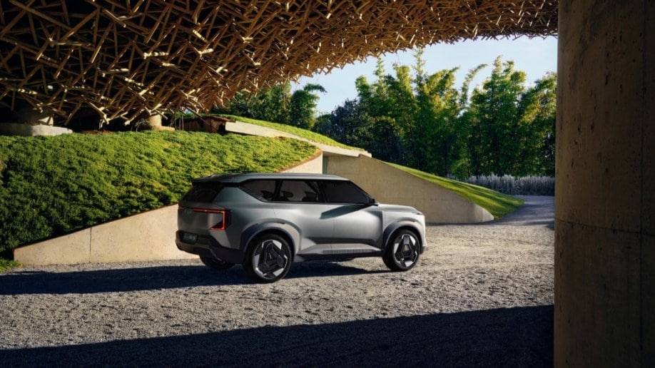 The Kia Ev5 concept seen from a rear quarter angle