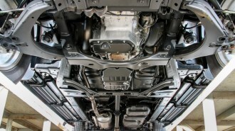 A car frame underneath a vehicle
