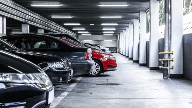 A crowded parking garage