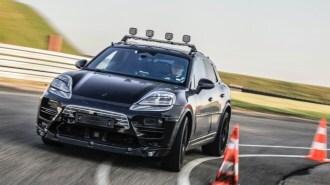 An all-electric Porsche Macan in track testing
