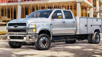 The 2023 Chevrolet Silverado 4500HD Chassis Cab truck seen from a front quarter angle