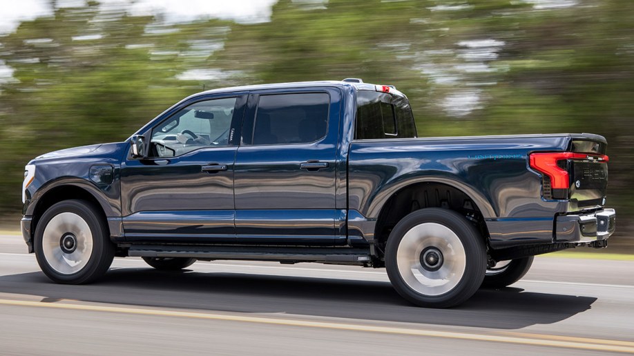2023 Ford F-150 Lightning in blue.