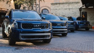A row of 2023 Kia Tellurides seen from a front quarter angle