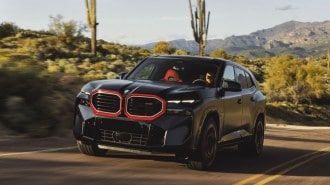 The 2024 BMW XM Label Red seen front a front quarter angle