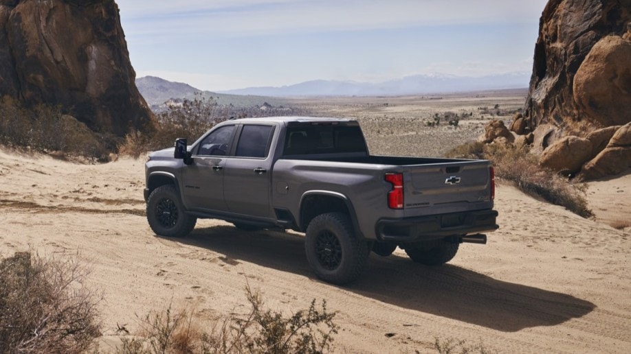 The 2024 Chevrolet Silverado HD ZR2 seen from a rear quarter angle